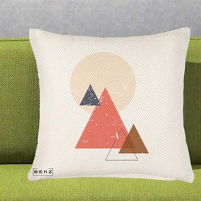 Perna Decorativa Geometric Munti si Soare, 40x40 cm, Crem Reliefat, Husa Detasabila, Perna Inclusa, BEKZ®