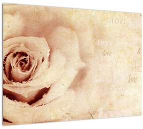 Tablou pe sticlă - floare de trandafir pentru îndrăgostiți (70x50 cm)