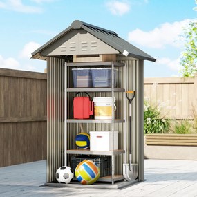 Outsunny Depozit metalic pentru unelte 1,17 m², magazie cu acoperiș în două ape, ventilație, lacăt și mănuși, 122 x 121 x 192 cm | Aosom Romania
