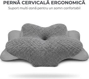 Perna cervicala ortopedica memory foam cu strat reglabil 2 cm, husa Tencel, Gri