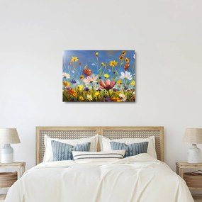 Tablou pe sticlă cu luncă înflorită (70x50 cm)