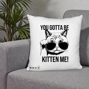 Perna Decorativa You Gotta Be Kitten Me!, 40x40 cm, Alb Pufos, Husa Detasabila, Perna Inclusa, BEKZ®