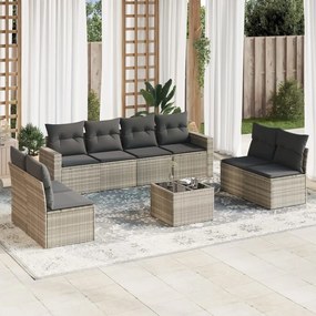 vidaXL Set canapele de grădină cu perne, 9 piese gri deschis poliratan