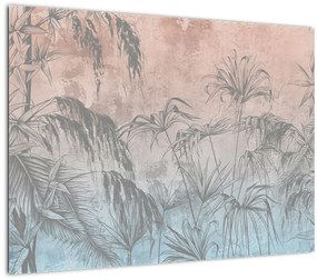 Tablou pe sticlă - Plante tropicale pe perete (70x50 cm)