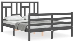 3194963 vidaXL Cadru de pat cu tăblie, gri, 140x200 cm, lemn masiv