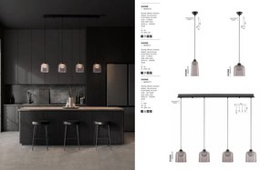 Lustra cu 4 pendule LED, Metal, Negru, Acrilic, DIONE