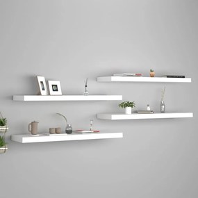 vidaXL Rafturi de perete suspendate, 4 buc., alb, 90x23,5x3,8 cm, MDF