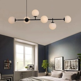 Lustră Pendul Asimetrică cu 6 Globuri și Structură Metalică, DM8323/6, Negru – Ideală pentru Spații Moderne și Birouri Elegante