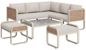Set de lounge pentru grădină pentru 6-7 persoane, mobilier din ratan cu cadru din fier galvanizat și picioare reglabile, inclusiv perne pentru șezut și spate, Bej