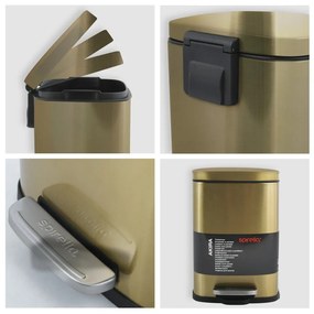 Coș de gunoi auriu mat cu pedală din oțel 5 l Akira – Spirella