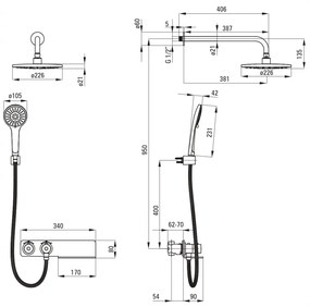 Set de dus incastrat, cu palarie, para de dus si baterie cu termostat, crom, Deante Lobelia