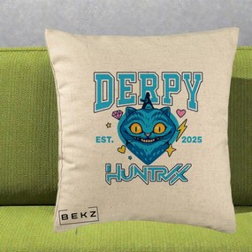 Perna Personalizata K-pop HUNTRX Derpy Pisica Albastra, 40x40 cm, Bej, Husa Detasabila, Perna Inclusa, BEKZ®