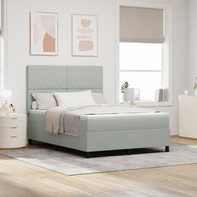 vidaXL Pat box spring cu saltea &amp; LED, gri deschis, 160x200 cm catifea