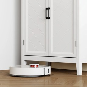 HOMCOM Bufet înalt bucătărie 6 nivele, dulap de bucătărie, 4 uși cu model chevron și 4 rafturi reglabile, 76x40x178,5cm, alb | Aosom Romania