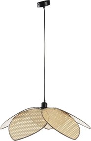 Lustră suspendată din ratan împletit, metal și bumbac, maro și negru, formă plată, 23 x 64 cm, „Dun”