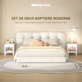 HOMCOM Set 2 Noptiere cu Sertar și Raft Deschis din Lemn Alb și Stejar | Aosom Romania