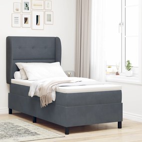 vidaXL Pat cu saltea cu arcuri Gri închis 90x190 cm, din catifea