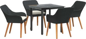 vidaXL Set de masă pentru grădină cu pernă 5 pcs Negru poliratan