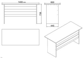 Set de mobilier de birou Linta, Nuc - Alb, 140 x 74 x 60 cm, 5 piese