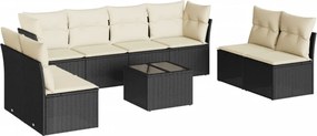 vidaXL Set mobilier de grădină cu perne, 9 piese, negru, poliratan