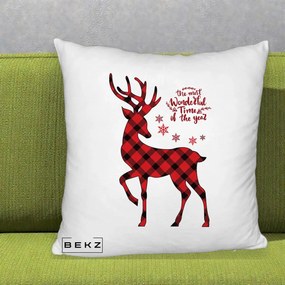 Perna Decorativa Ren Buffalo Plaid Craciun, 40x40 cm, Alb Pufos, Husa Detasabila, Perna Inclusa, BEKZ®
