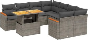 vidaXL Set canapele de grădină, 9 piese, cu perne, gri, poliratan