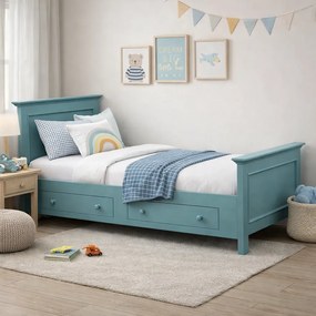 Pat VELORA din lemn masiv, cu sertare integrate si somiera inclusa