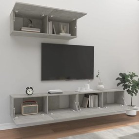 Set dulap TV, 3 piese, gri beton, lemn prelucrat 3, Gri beton, 100 x 30 x 30 cm
