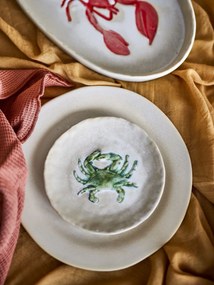 Set 4 farfurii rotunde mici din ceramică cu crab verde pictat, D13×H1,5 cm, „Hadden"