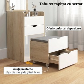 HOMCOM Măsuță de Toaletă cu Oglindă Rabatabilă și Scaun, Compactă, Stejar și Alb | Aosom Romania