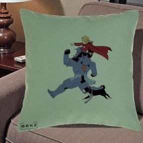 Perna Personalizata Fullmetal Alchemist Edward si Alphonse, 40x40 cm, Verde, Husa Detasabila, Perna Inclusa, BEKZ®