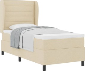 vidaXL Pat cu arcuri cu saltea cu headboard Crem 90 x 190 cm țesătură
