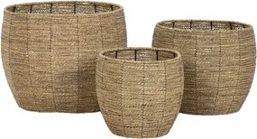 Set 3 suporturi pentru ghivece din fibră naturală și metal, pentru interior și exterior, finisaj natural, „Andaman”