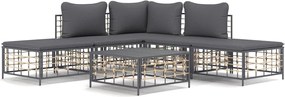 vidaXL Set șezlonguri de grădină 6 piese cu perne, antracit, poliratan