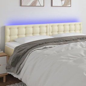 Tablie de pat cu LED, crem, 180x5x78 88 cm, piele ecologica 1, Crem, 180 x 5 x 78 88 cm
