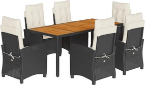 vidaXL Set mobilier de grădină cu perne, 7 piese, negru, poliratan