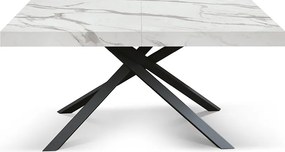 Masă Tifany extensibilă BLAT ALB MARMORAT - 160 CM / 90 CM / H 77 - NEGRU
