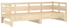 Pat de zi extensibil, 2x(80x200) cm, lemn masiv de pin Maro, 80 x 200 cm