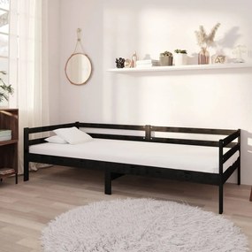 3083573 vidaXL Pat de zi cu saltea, negru, 90x200 cm, lemn masiv de pin