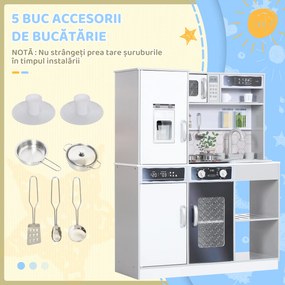 AIYAPLAY Set de Bucătărie de Jucărie din Lemn cu Aragaz cu Lumini și Sunete, Chiuvetă cu Circulație a Apei și Accesorii, Alb | Aosom Romania