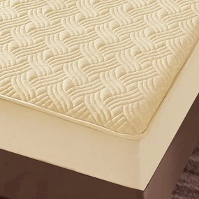 Husa de pat matlasata si 2 fete de perna din catifea, cu elastic, model tip topper, pentru saltea 180x200 cm, crem, HTC-11