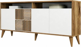 Comoda moderna living Milan, din PAL melaminat, alun/alb, 180x35x79 cm