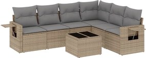 vidaXL Set canapele de grădină, 7 piese, cu perne, bej, poliratan