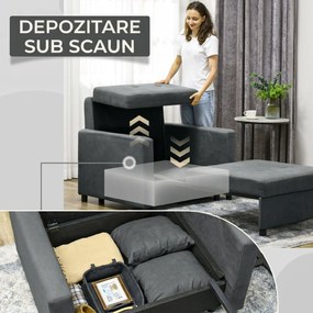 HOMCOM Fotoliu Tip Pat de O Persoană cu 2 Perne și Spațiu de Depozitare, Gri | Aosom Romania