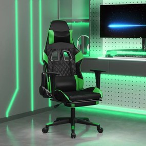 345525 vidaXL Scaun gaming de masaj/suport picioare, negru/verde, piele eco