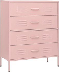 vidaXL Comodă cu sertare, roz, 80x35x101,5 cm, oțel