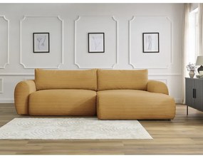 Colțar galben muștar extensibil cu tapițerie din catifea reiată (cu colț pe partea dreaptă) Lucien – Bobochic Paris