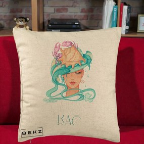 Perna Personalizata Zodie Rac, 40x40 cm, Bej, Husa Detasabila, Perna Inclusa, BEKZ®