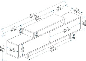 Comoda TV, Hanah Home, Grasyas, 180x50.2x29.6 cm, Nuc deschis / Bej