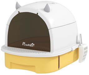PawHut Casa de toaletă pentru pisici cutie de nisip închisă pentru pisici mâner de transport ușă transparentă 40,5 x 52 x 39 cm galben | Aosom Romania